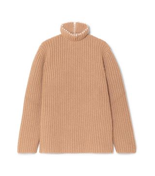Loewe + Faux Pearl-Embellished Ribbed Cashmere Turtleneck Sweater