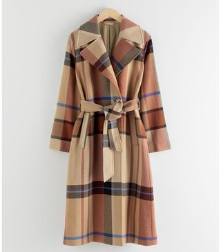 & Other Stories + Plaid Wool Blend Belted Long Coat