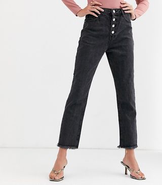 Missguided + Straight Leg Jeans With Exposed Buttons