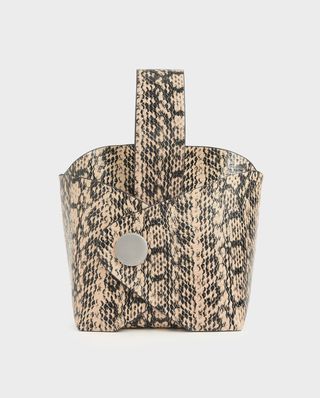 Charles & Keith + Snake Print Mini Bucket Bag