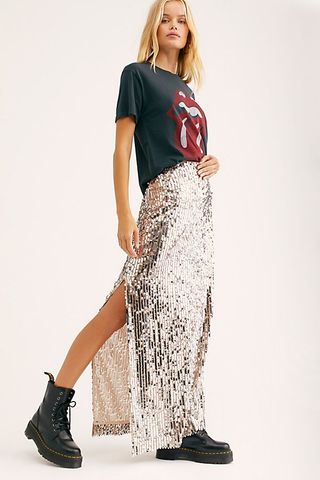 Free People + Sea Shell Sequin Maxi Skirt