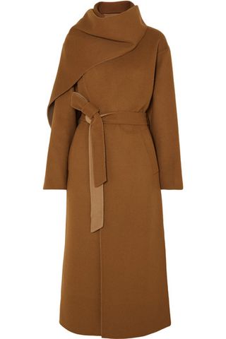 Deveaux + Draped Belted Wool Coat