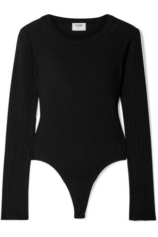 Re/Done + Ribbed Cotton-Jersey Thong Bodysuit