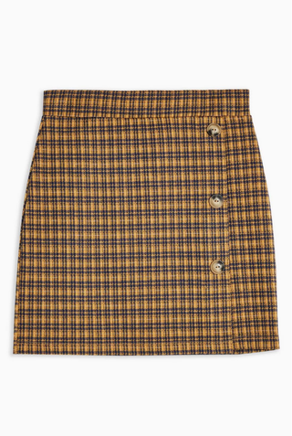 Topshop + Mustard Check Jersey Button Mini Skirt