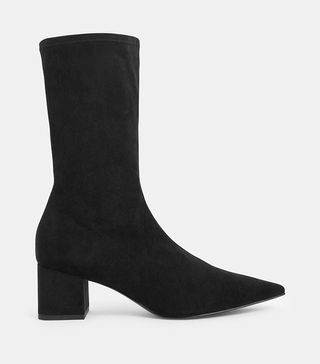 Charles & Keith + Textured Pointed Toe Calf Boots
