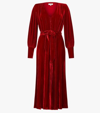 Ghost + Sydney Silk Velvet Dress, Dark Red