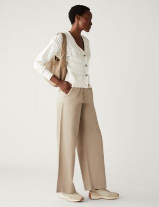 M&S Collection + Pure Cotton Slouchy Wide Leg Chinos