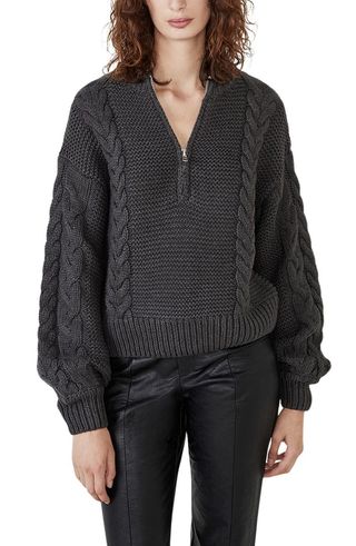 Bardot + Zoe Zip Cable Knit Sweater