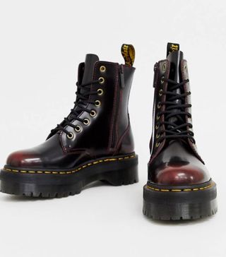 Dr Martens + Jadon Chunky Leather Ankle Boots in Cherry