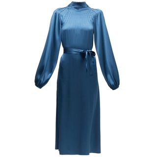 Rochas + Pintucked Silk-Satin Midi Dress