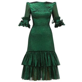 The Vampire’s Wife + The Veneration Tiered Silk-Blend Lamé Dress