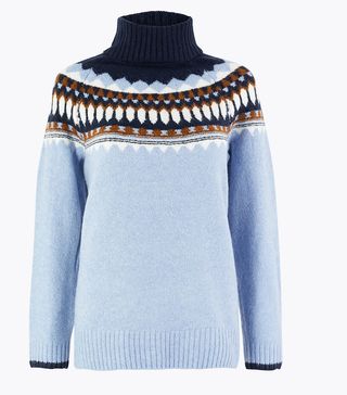 M&S + Fair Isle Print Roll Neck Relaxed Fit Jumper