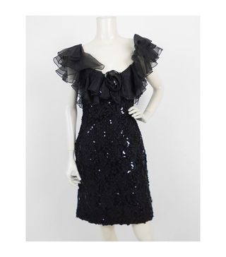 Susan Roselli For Vijack + Vintage 80s Black Lace Sequin Dress