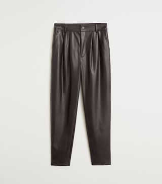 Mango + Leather-Effect High-Waist Pants