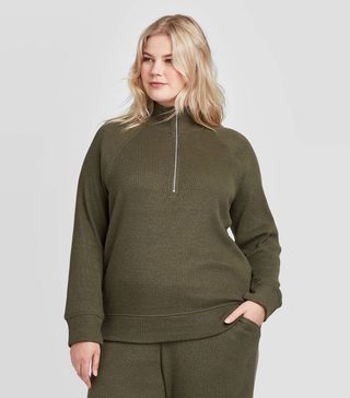 Who What Wear + Mock Turtleneck Cozy Half Zip Sweatshirt