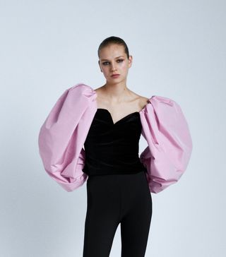 Zara + Constrasting Velvet Top