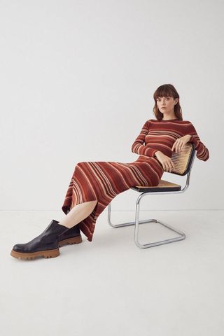Warehouse + Mixed Stripe Crew Neck Knitted Dress