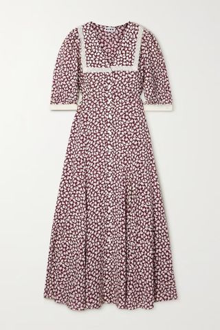 Rixo + Ellen Crocheted Lace-Trimmed Floral-Print Crepe Midi Dress