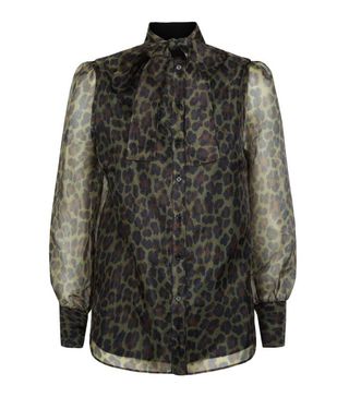New Look + Black Leopard Print Organza Tie Neck Blouse