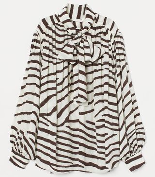 H&M + Patterned Pussy Bow Blouse