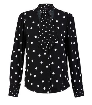 M&S Collection + Polka Dot Tie Neck Blouse