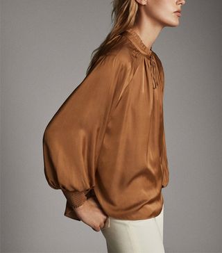 Massimo Dutti + Loose-Fitting Blouse With Gathered Neckline