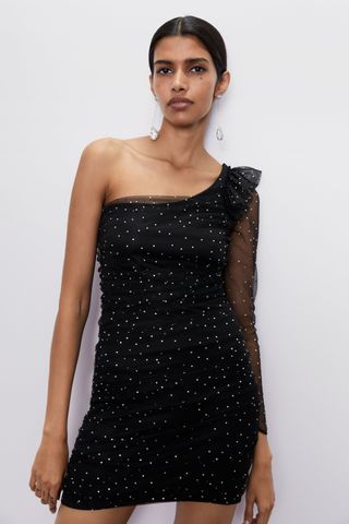 Zara + Bejeweled Asymmetric Dress