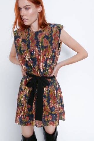 Zara + Belted Sequin Dress