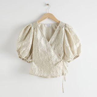 & Other Stories + Jacquard Puff Sleeve Wrap Blouse