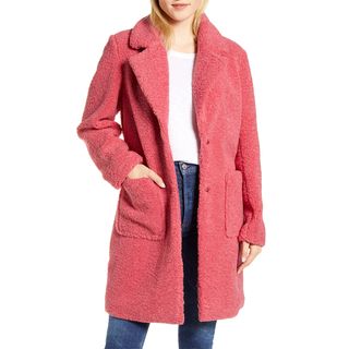 French Connection + Notch Collar Faux-Shearling Coat