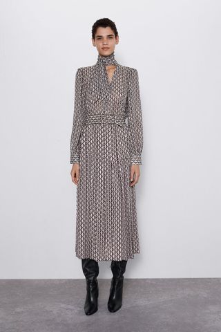 Zara + Pleated Printed Dress