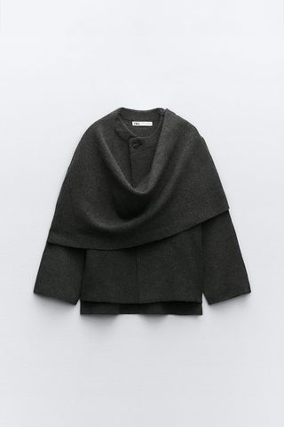 Zara + Crop Knit Coat with Asymmetric Scarf