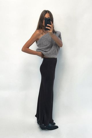 Zara + Satin Effect Midi Skirt