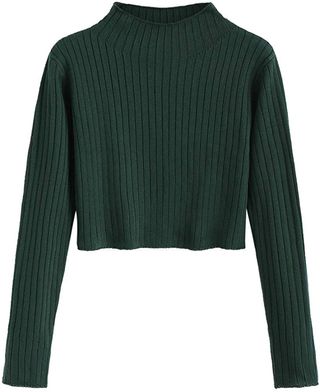 Zaful + Mock Neck Long Sleeve Ribbed Knit Pullover Crop Sweater