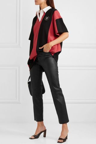 Alexander Wang + Oversized Embellished Striped Cotton-Jersey Polo Shirt