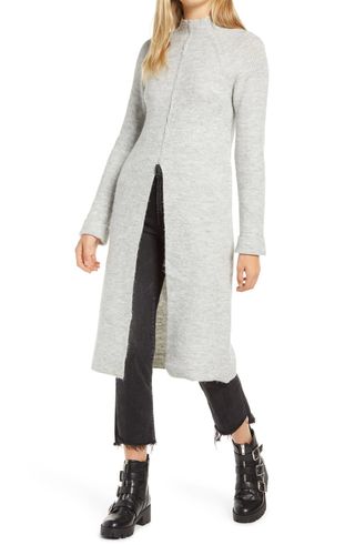 Vero Moda + Gaiva Slit Front Long Sleeve Midi Sweater Dress
