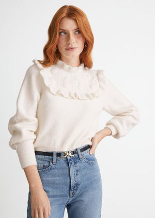 & Other Stories + Embroidered Ruffle Knit Sweater