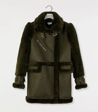 Warehouse + Faux Fur Long Aviator Jacket