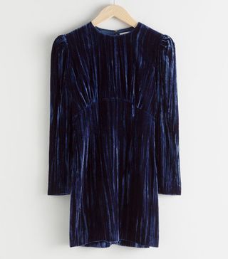 & Other Stories + Crushed Velvet Puff Sleeve Mini Dress