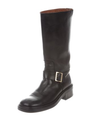 Gucci + Leather Round-Toe Mid-Calf Boots