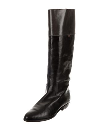Gucci + Leather Semi-Pointed Web Knee-High Boots