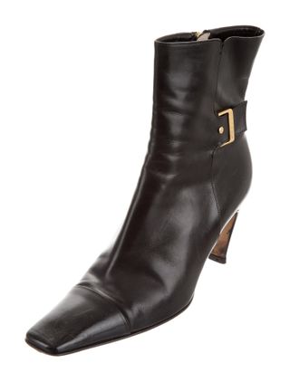 Chanel + Leather Square-Toe Ankle Boots