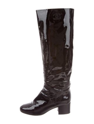 Chanel + Patent Knee-High Boots
