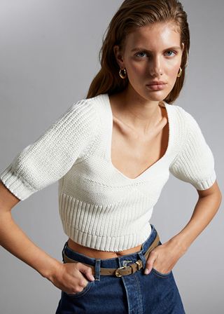 & Other Stories + Cropped Sweetheart Bustier Knit Top