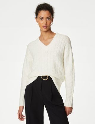 M&S Collection + Recycled Blend Textured V-Neck Jumper