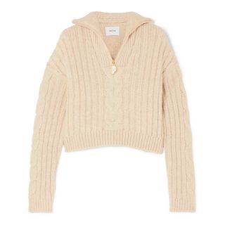 Nanushka + Erica Cropped Faux Pearl-Embellished Cable-Knit Sweater