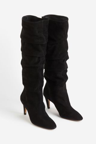 H&M + Suede Knee-High Heeled Boots