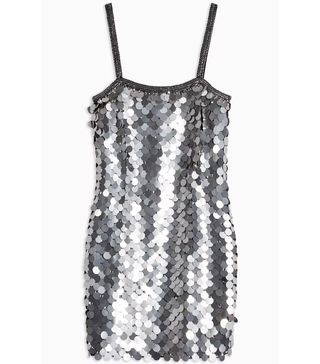 Topshop + IDOL Silver Embellished Sequin Disc Slip Dress