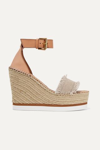 See by Chloé + Canvas and Leather Espadrille Wedge Sandals