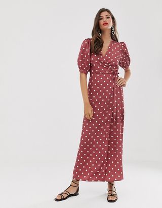 Vila + Wrap Midi Dress in Polka Dot